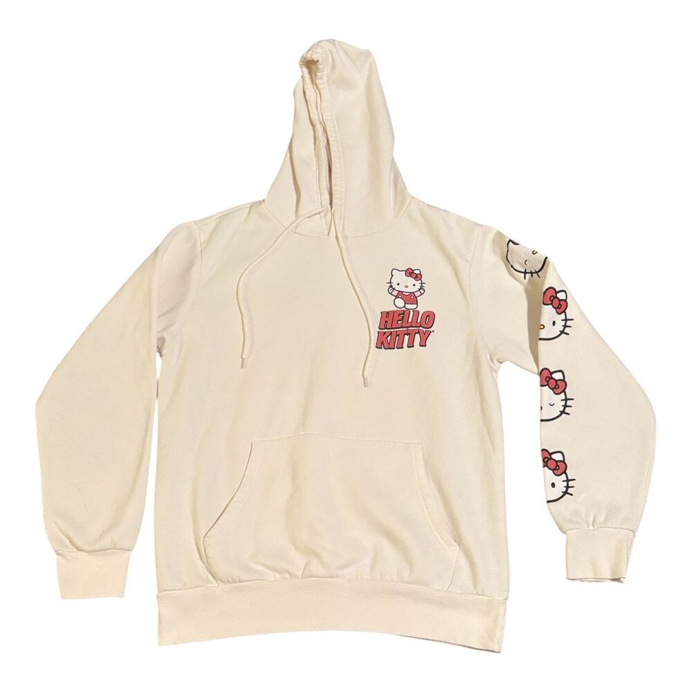 Sanrio Hello Kitty Bow Unisex Hoodie White Red Pullover Jacket Size Medium